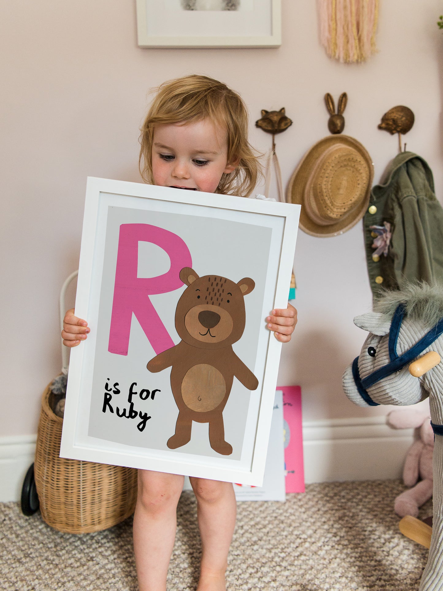 Personalised children's animal initial print