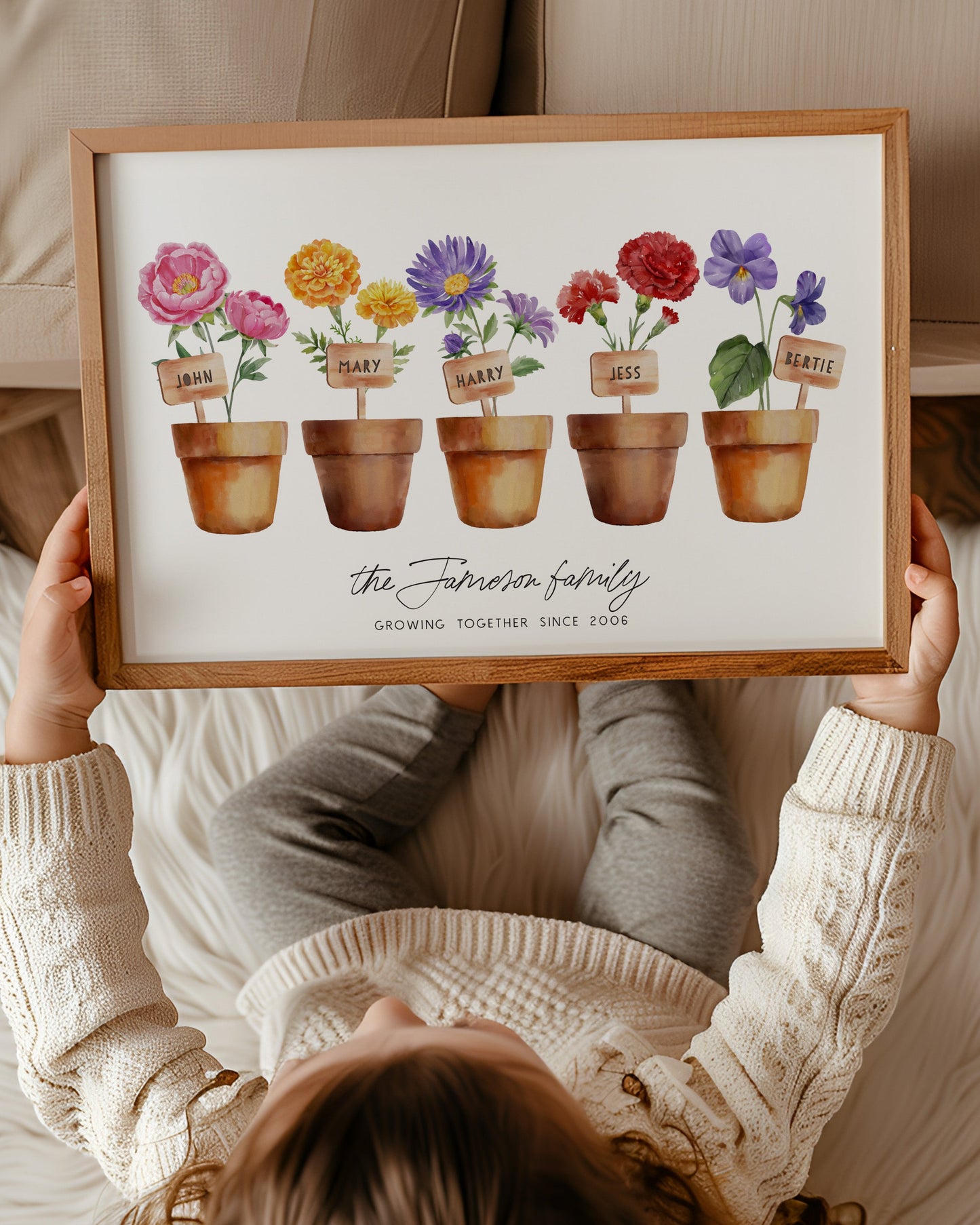 Personalised Family Birth Flower Pots Print