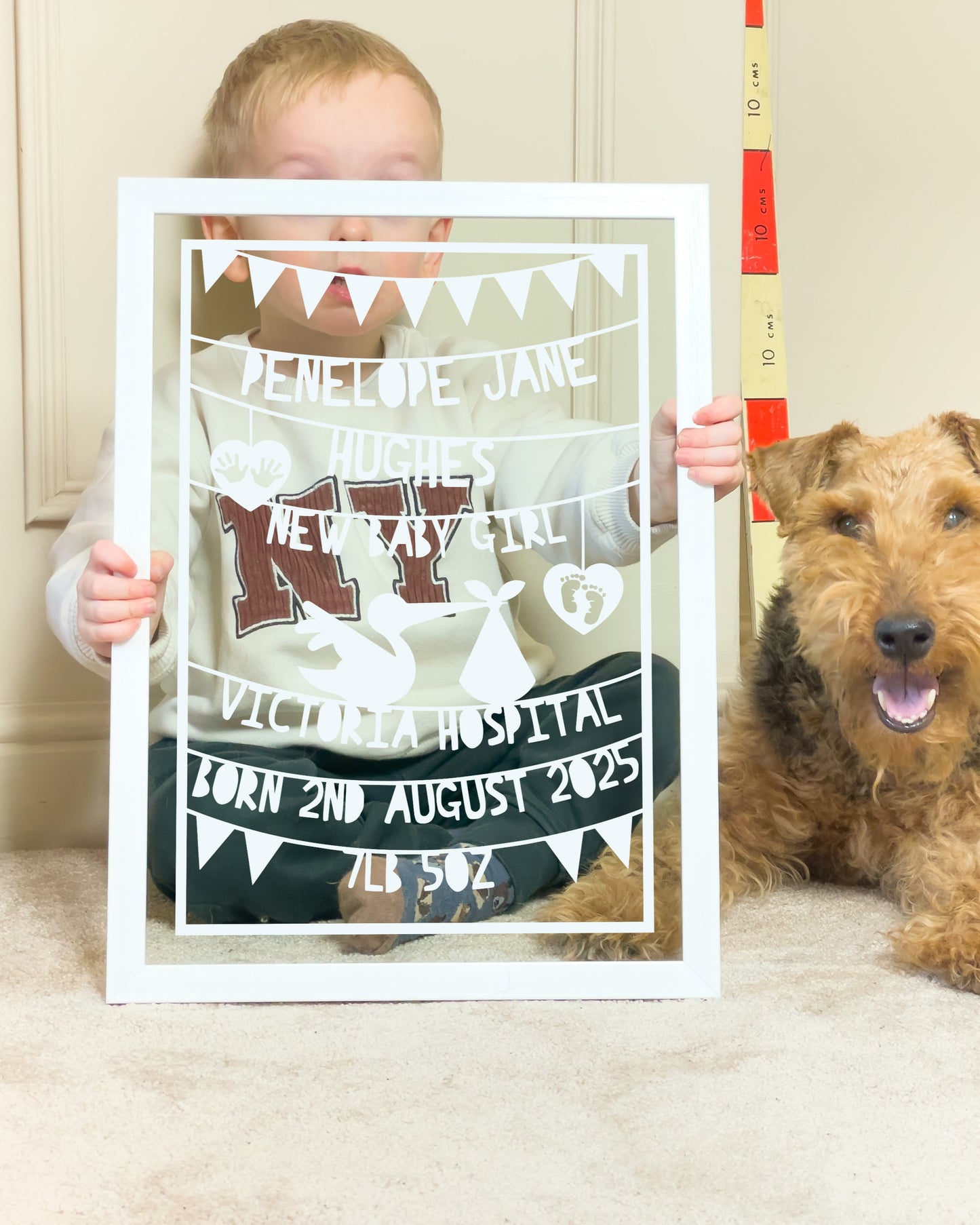 Personalised Stork Birth Papercut