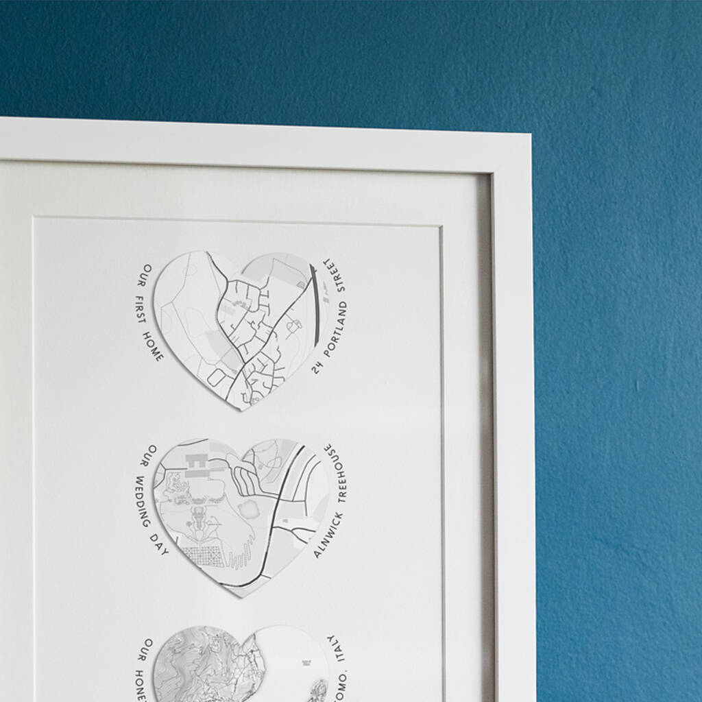 Personalised Location Map Memories Heart Print