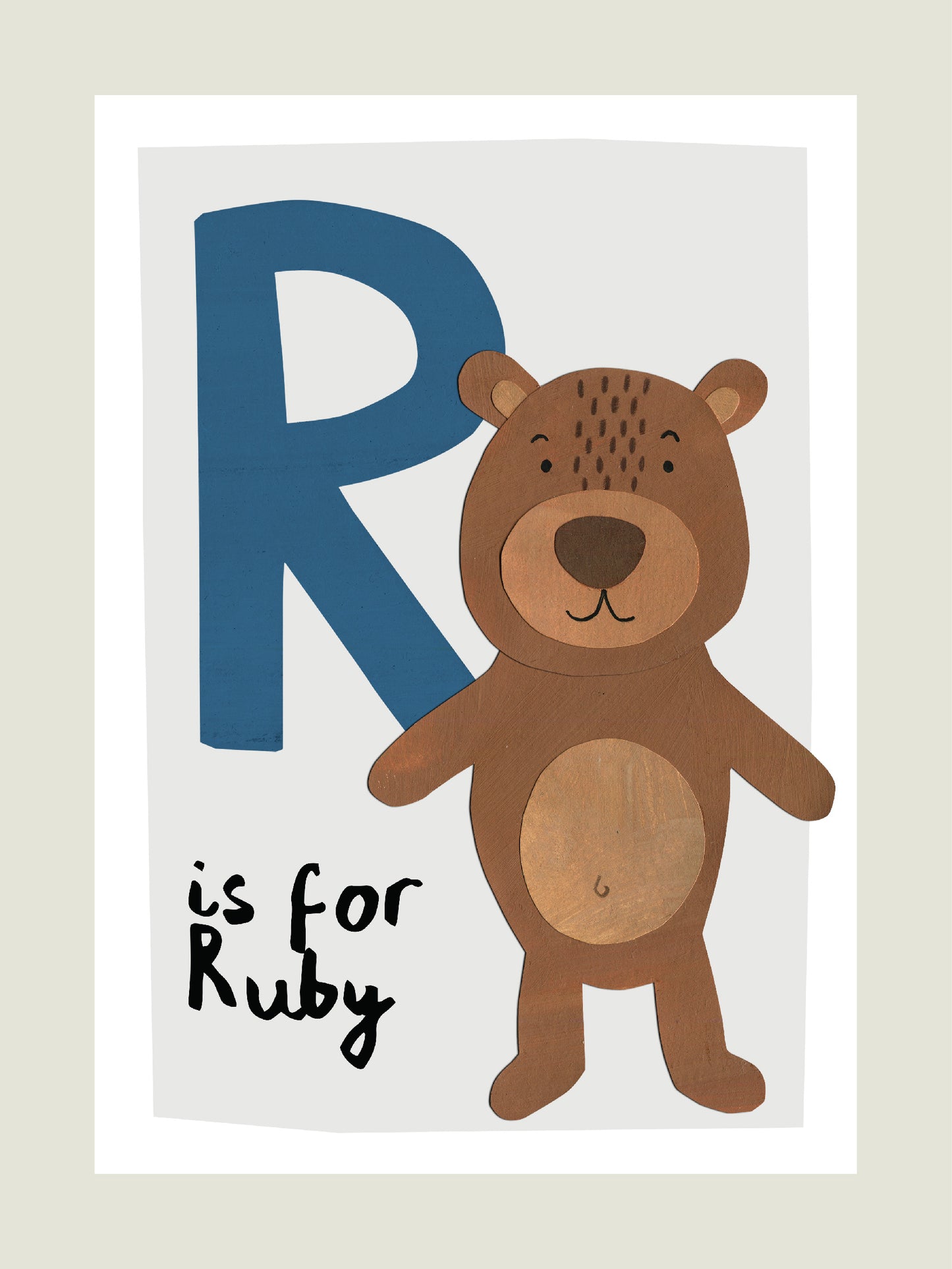 Personalised children's animal initial print