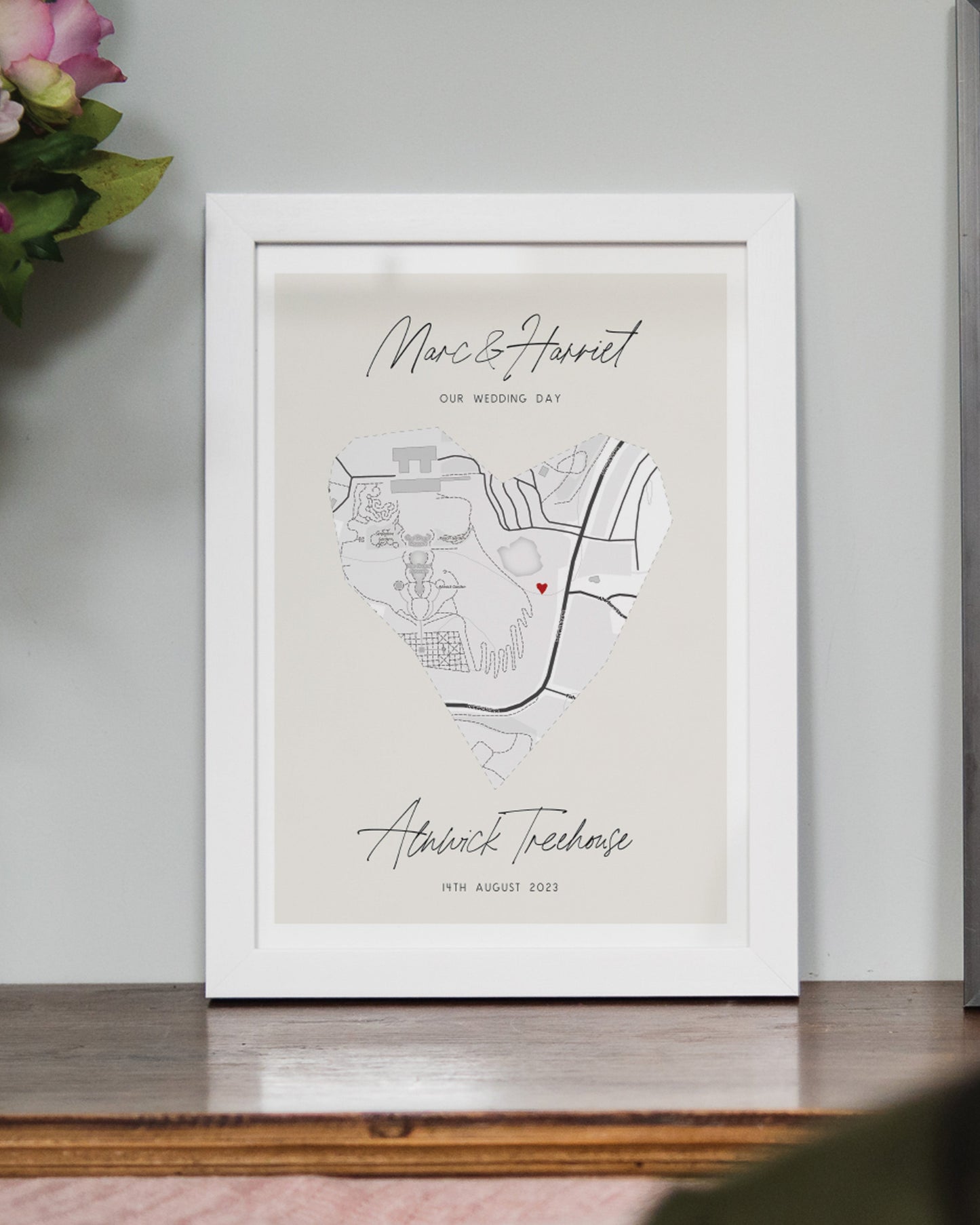 Personalised Wedding Venue Map Heart Print