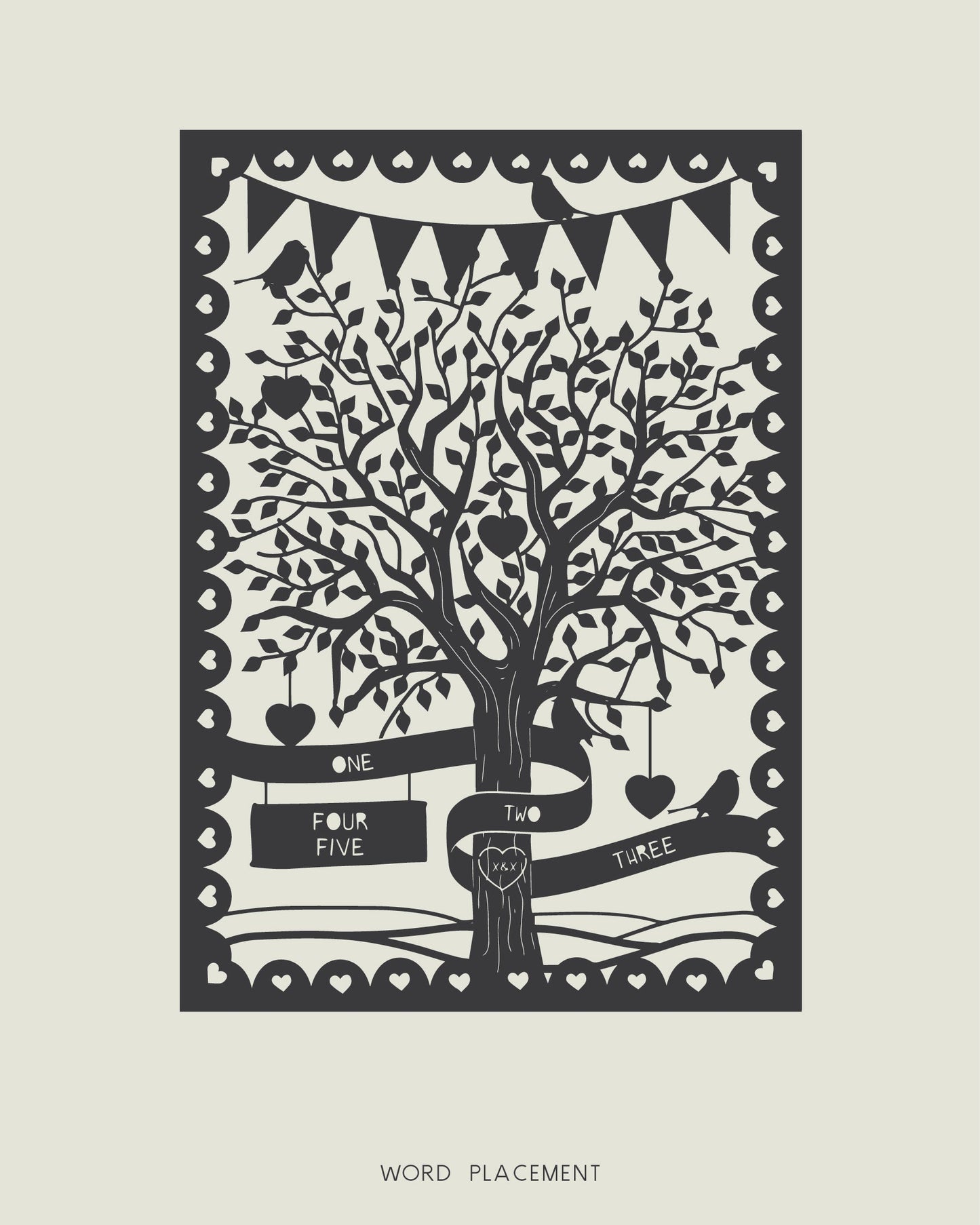 Personalised Love Tree Papercut with Bunting