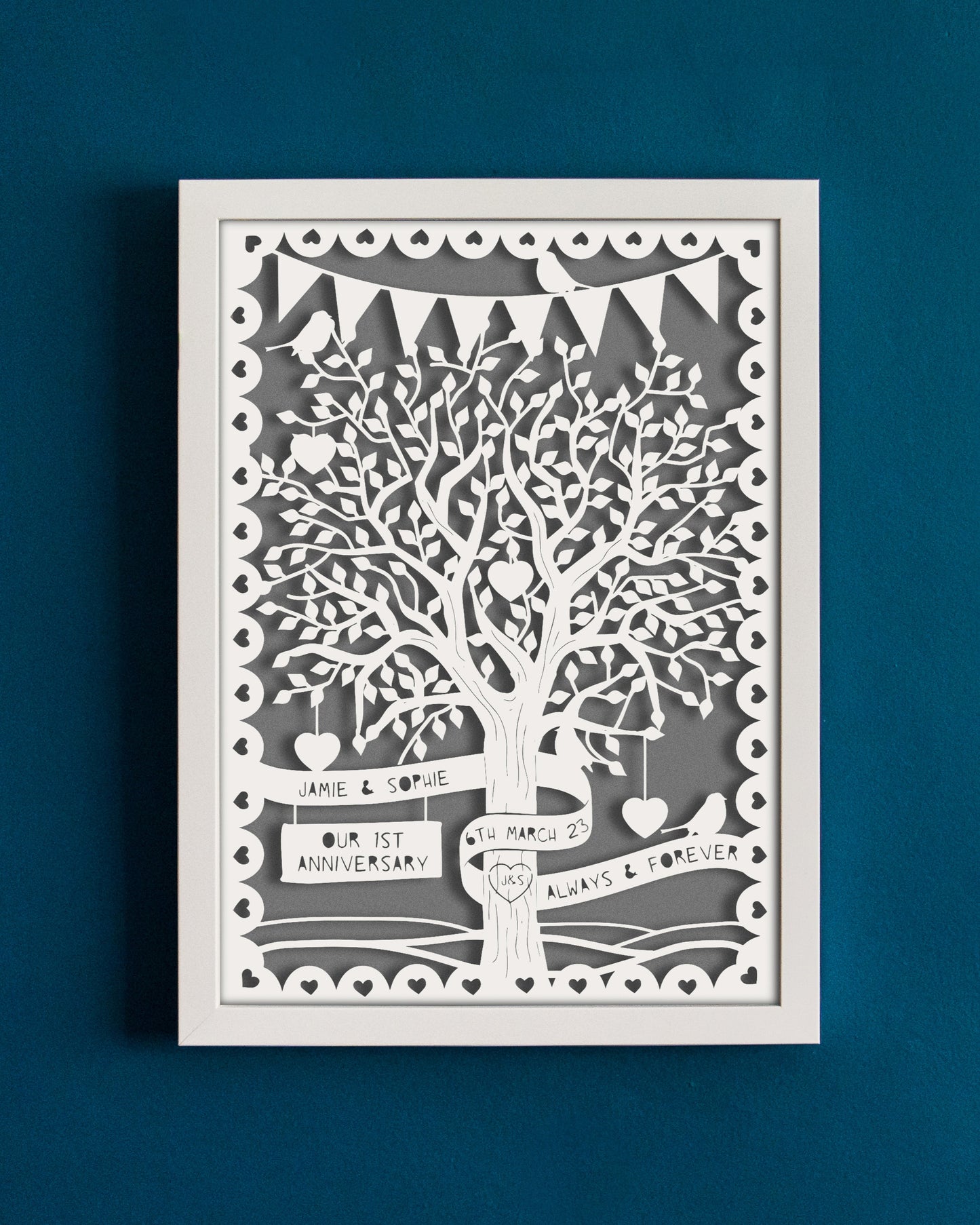 Personalised Love Tree Papercut with Bunting