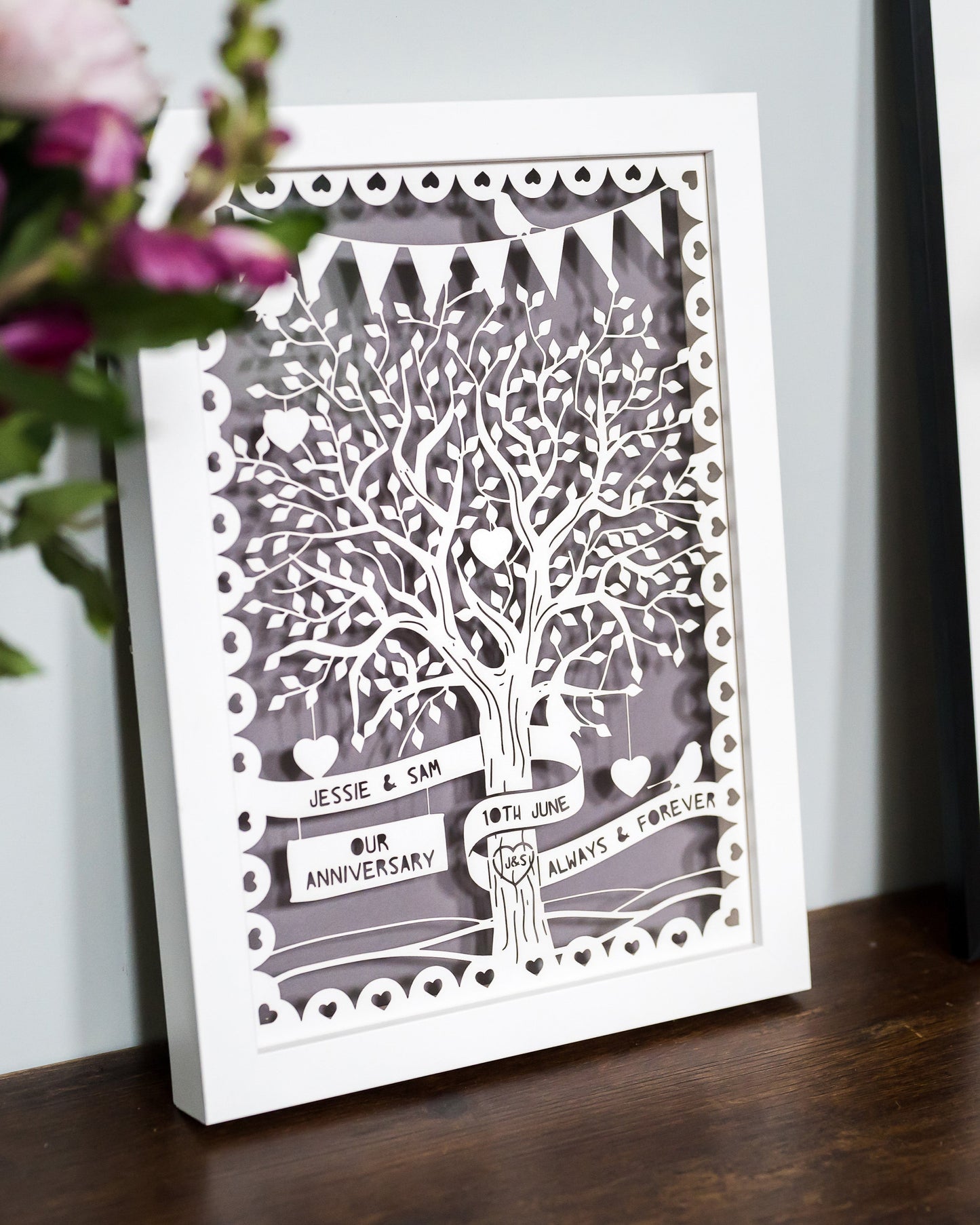 Personalised Love Tree Papercut with Bunting