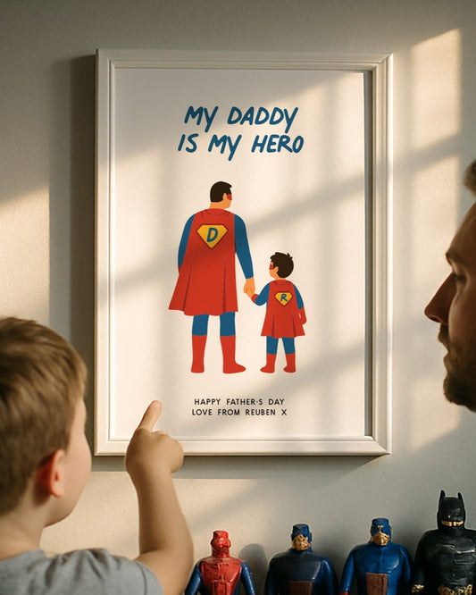 Personalised Superhero Daddy And Sidekick Print