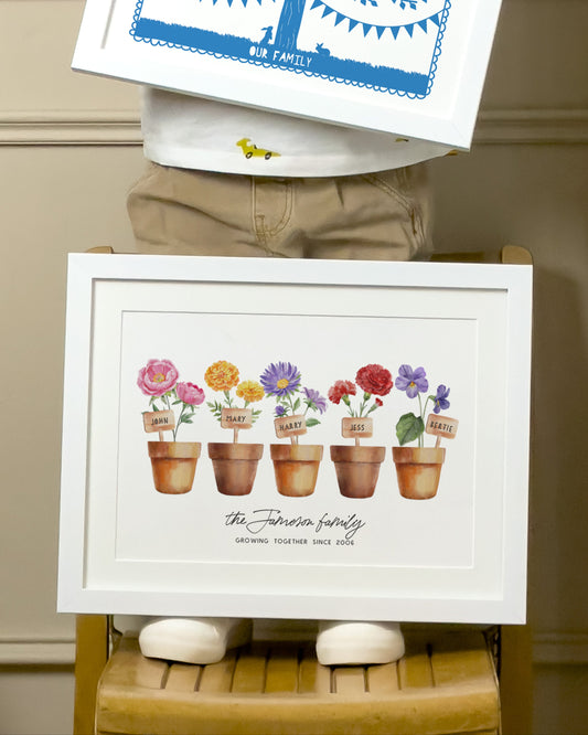 Personalised Family Birth Flower Pots Print