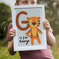 Personalised children's animal initial print