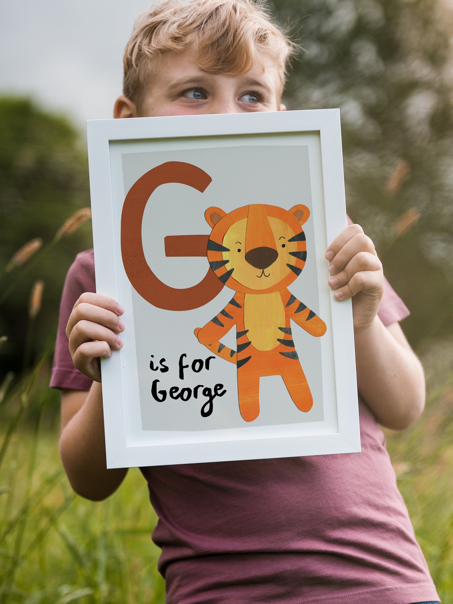 Personalised children's animal initial print