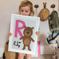 Personalised children's animal initial print