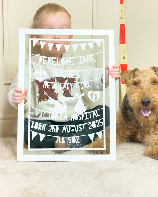 Personalised Stork Birth Papercut