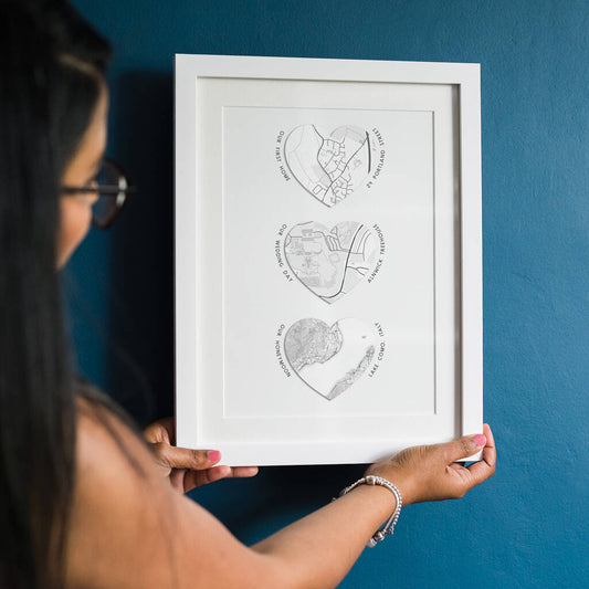 Personalised Location Map Memories Heart Print