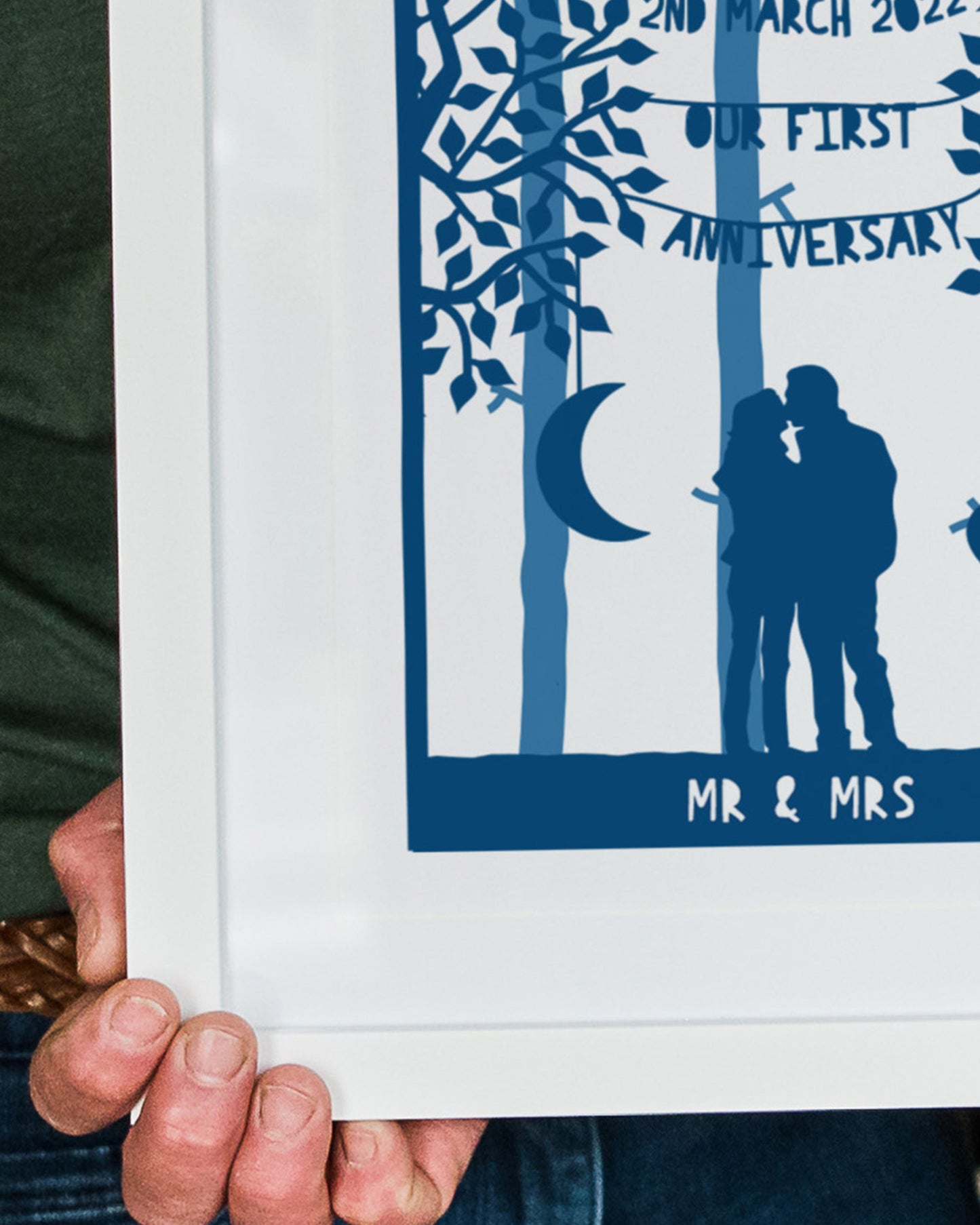 Personalised Couples Anniversary Papercut Style Print