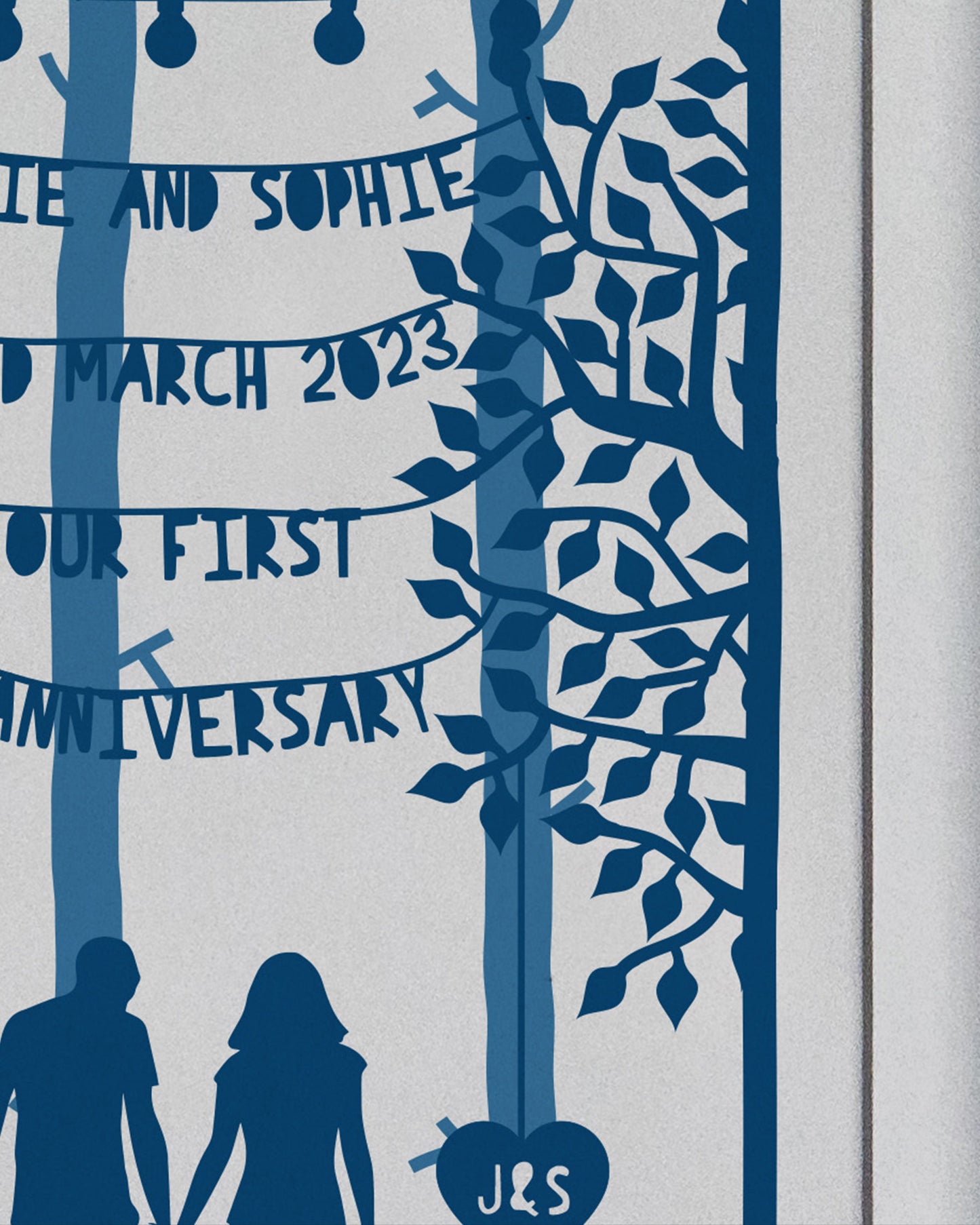 Personalised Couples Anniversary Papercut Style Print