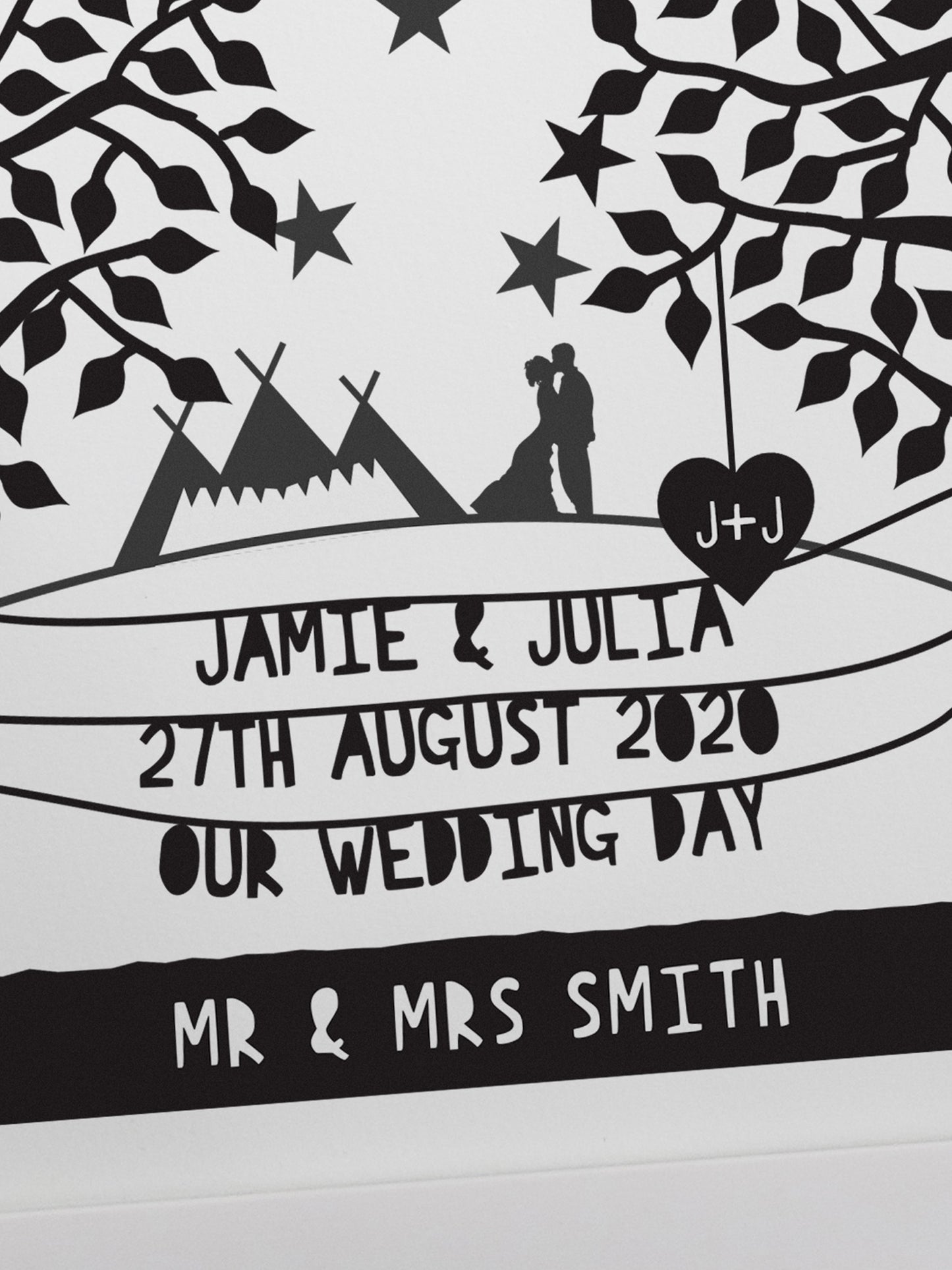 Personalised Wedding Venue Papercut Style Print