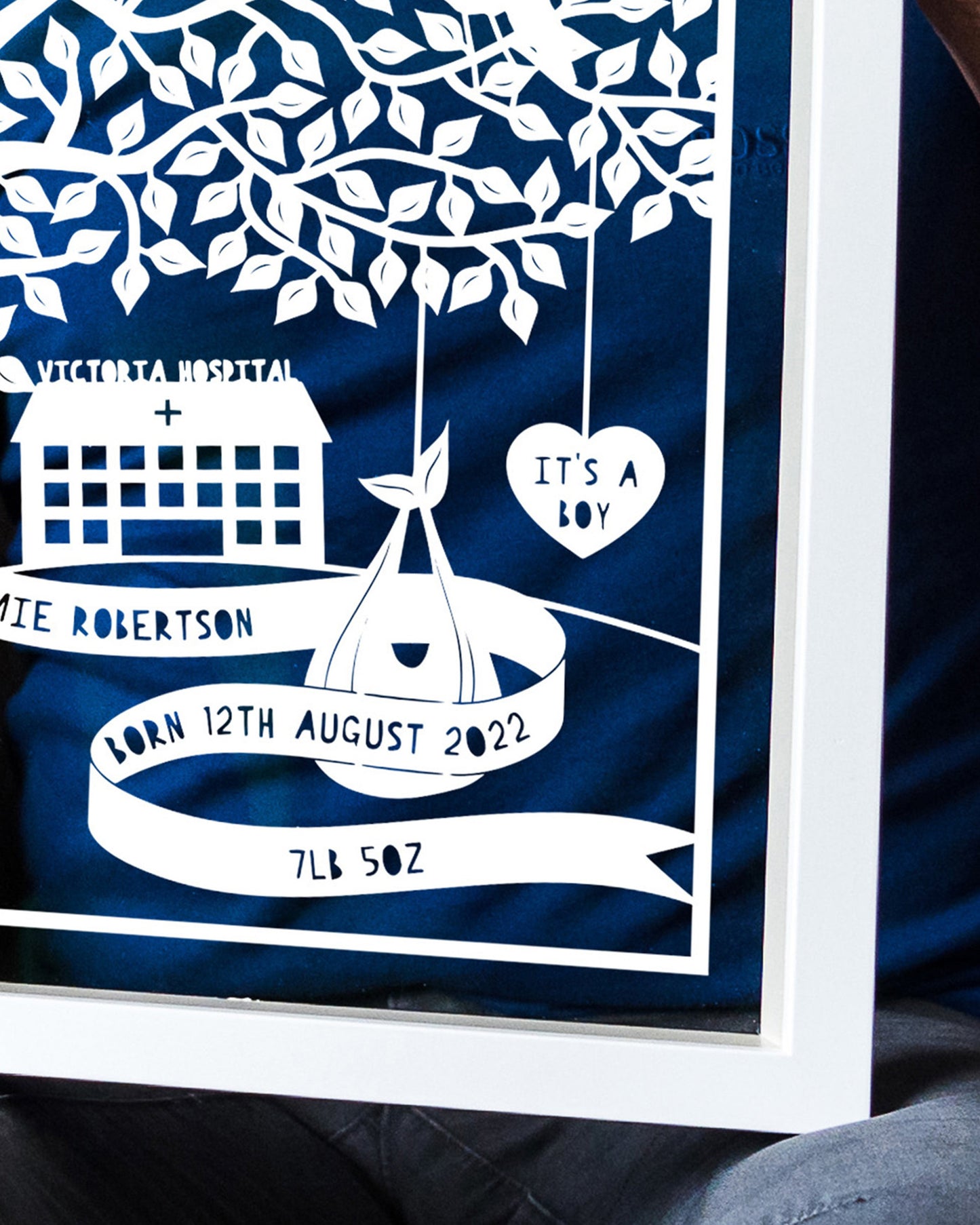 Personalised New Baby Tree and Stork Papercut