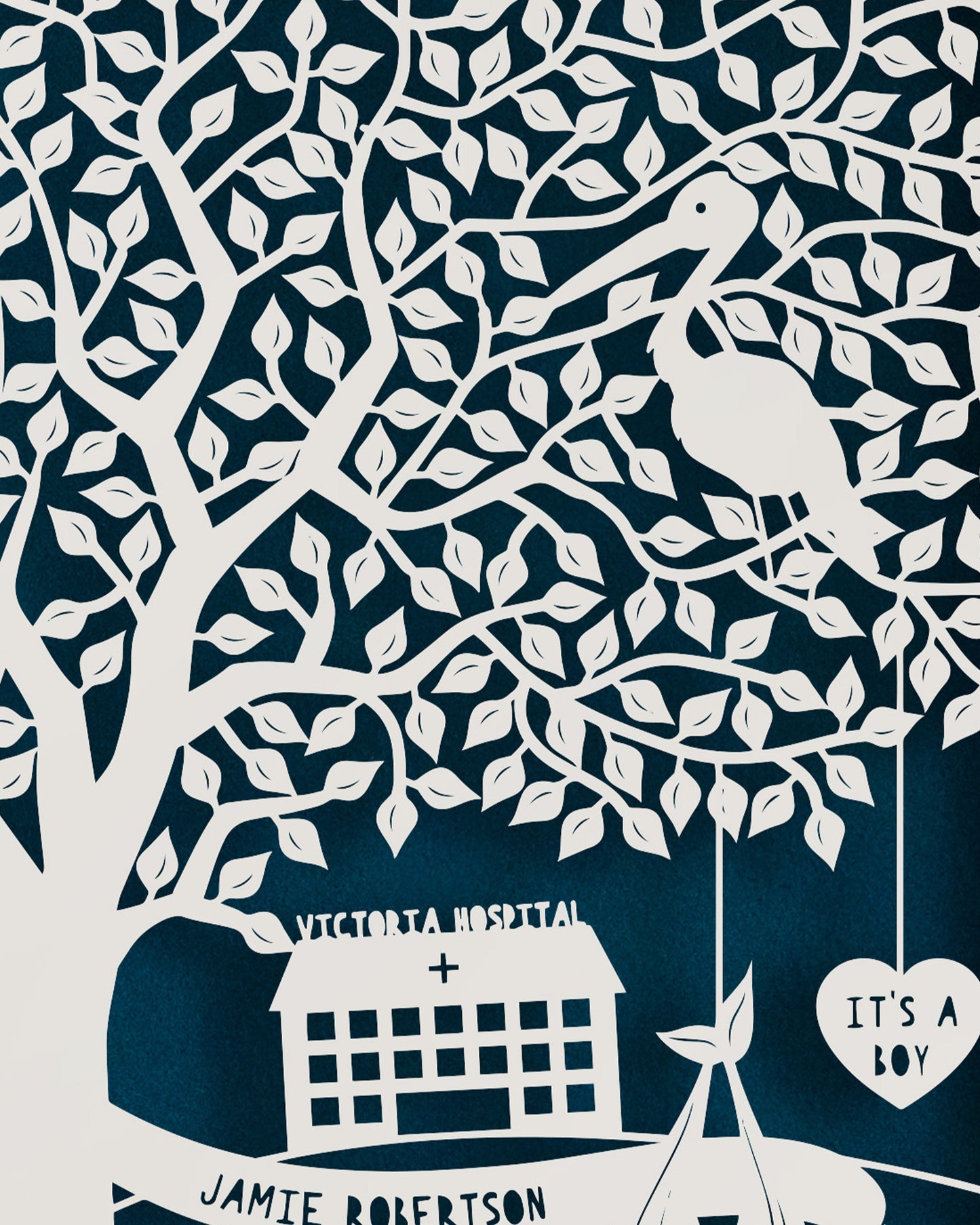 Personalised New Baby Tree and Stork Papercut