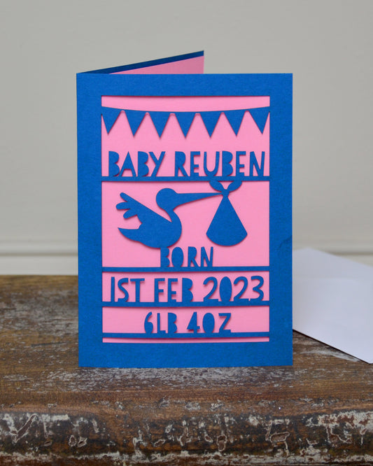 New Baby Stork Laser Cut Greeting Card