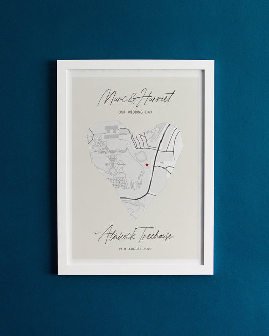 Personalised Wedding Venue Map Heart Print