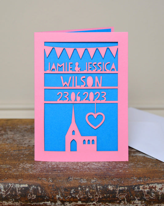 Wedding Day Church and Heart Laser Cut Greeting Card