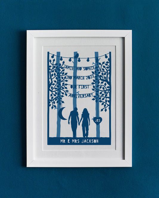 Personalised Couples Anniversary Papercut Style Print