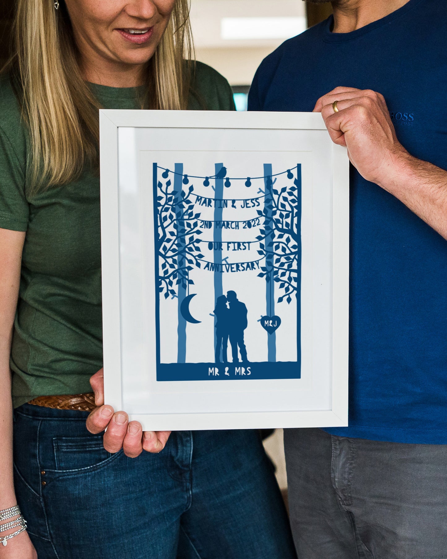 Personalised Couples Anniversary Papercut Style Print
