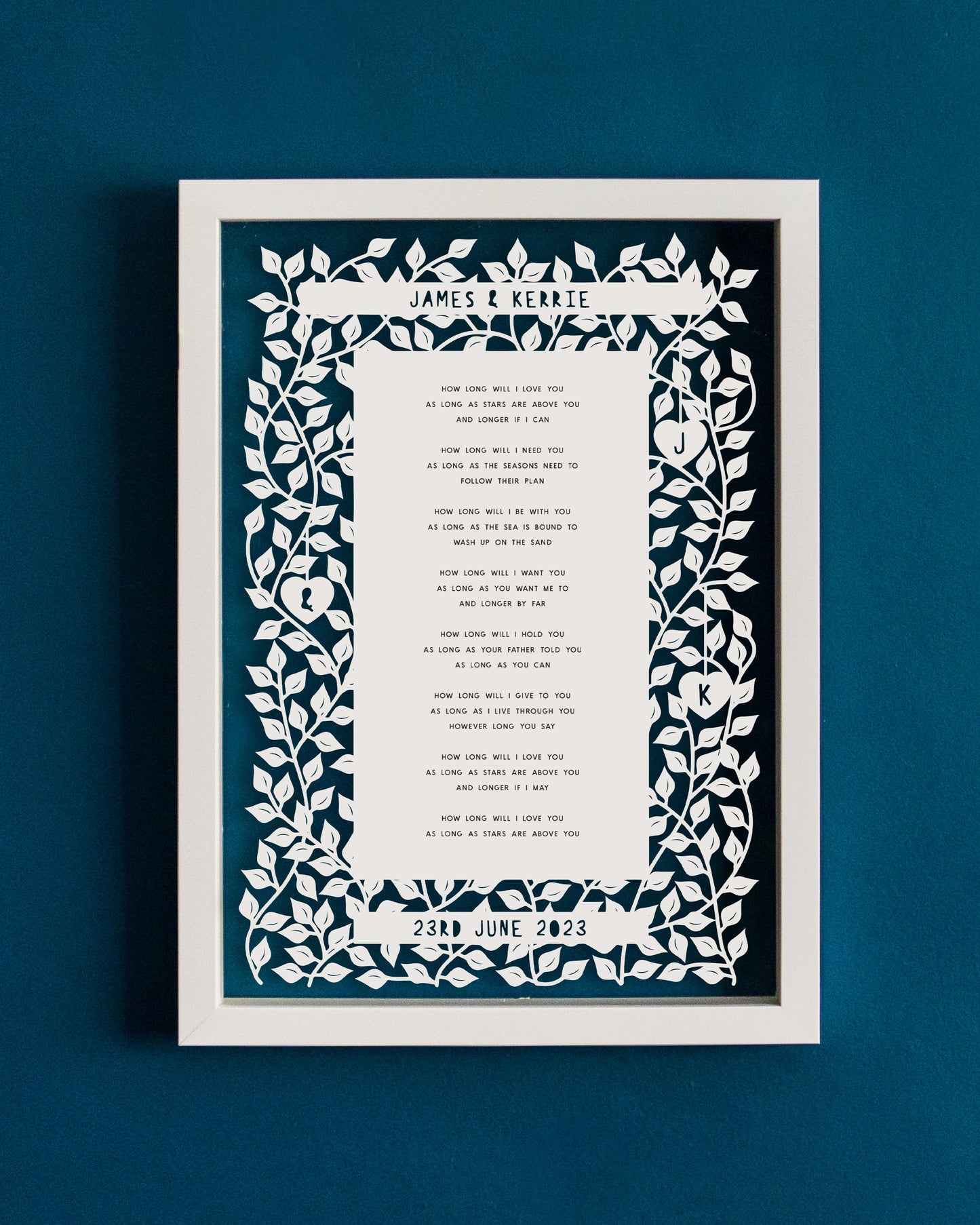 Personalised Wedding Song Papercut